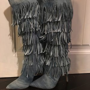 Denim Fringe Boots
